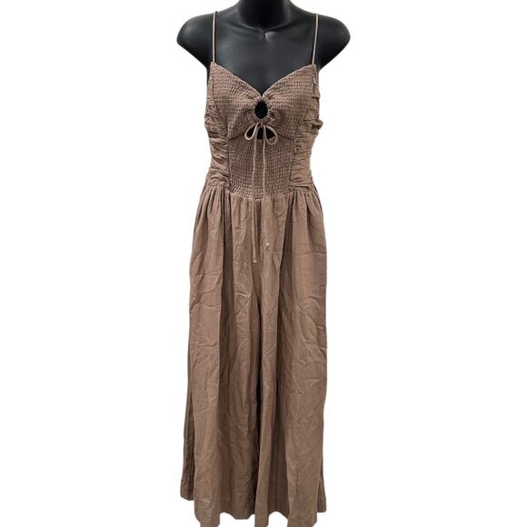 Free People Endless Summer Day Glow One Piece Smocked Cutout Jumpsuit In Pelican - Picture 8 of 8